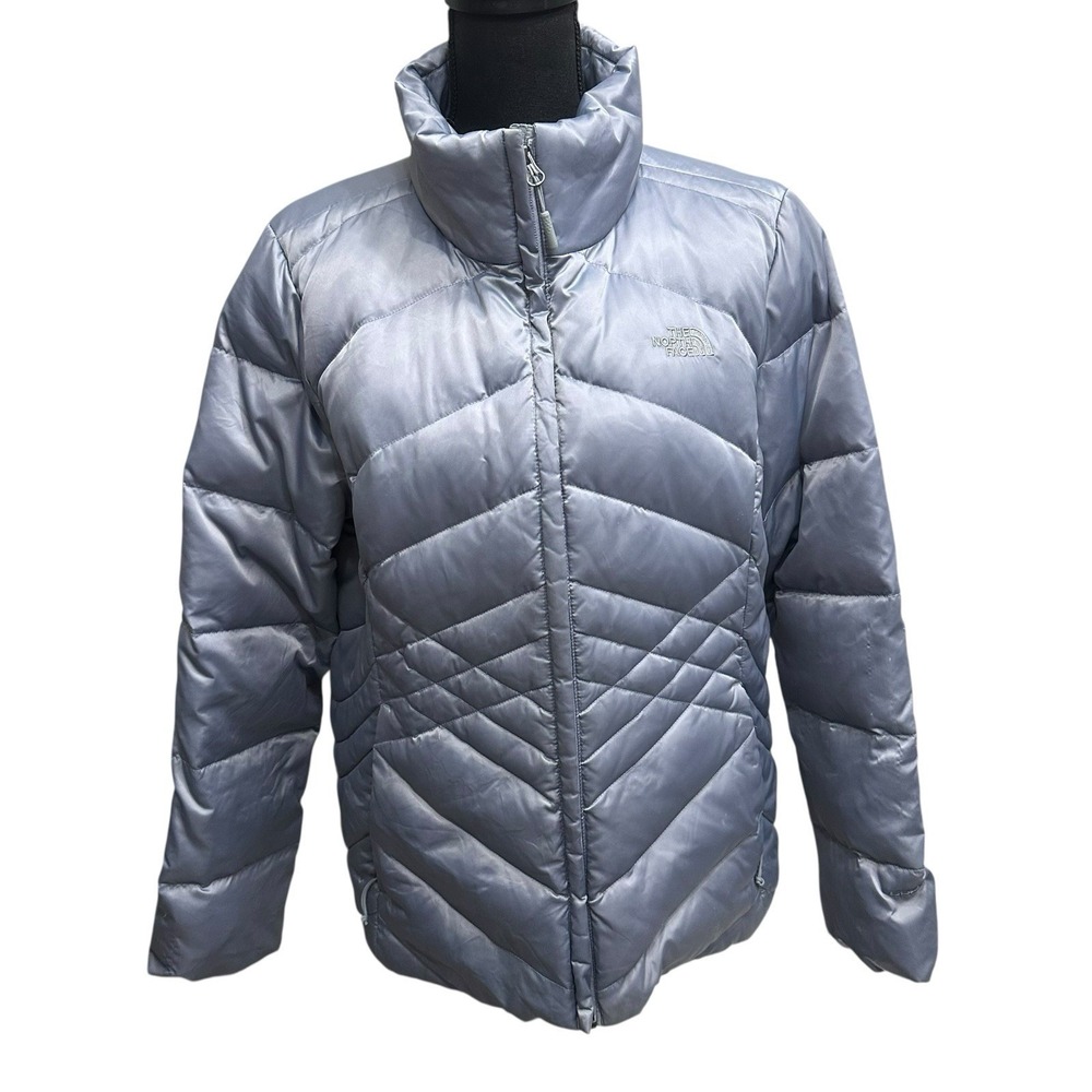 THE NORTH FACE Women's Size XL Coat Goose Down 550 Silver Zip Up Jacket Gorpcore
